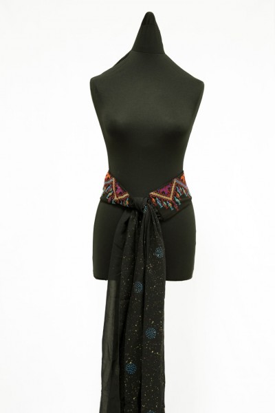 Black & gold tie waist belt